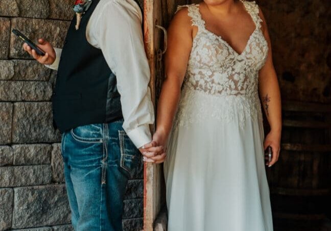 A man and woman standing next to each other.